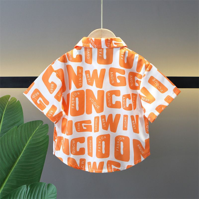 Boys Orange Printed Half Sleeve Shirt with White Shorts Co-Ord Set