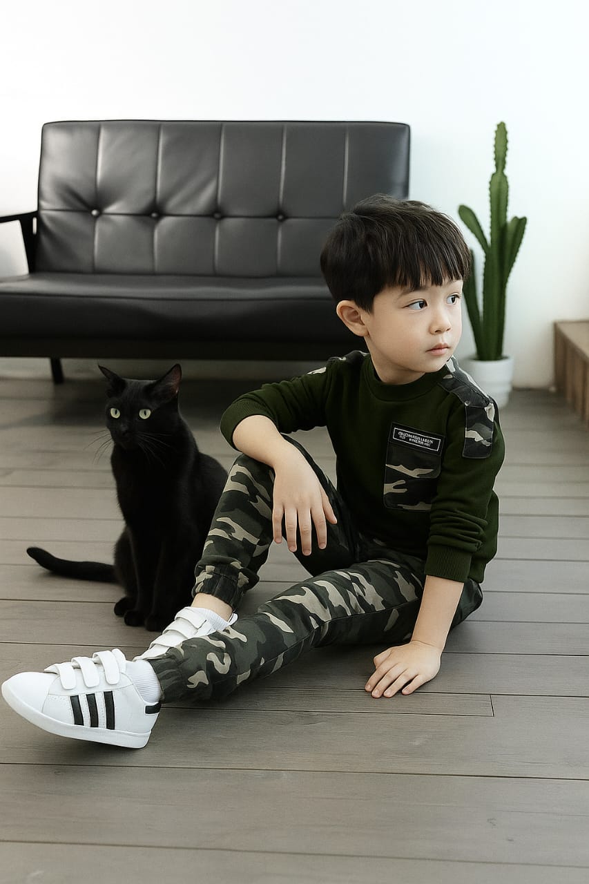 Boys Olive Green Commando Sweatshirt & Camouflage Jogger Pants Co-Ord Set