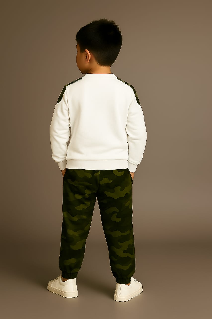 Boys Camouflage Printed Sweatshirt and Jogger Pants Set | Full Sleeve Winter Wear