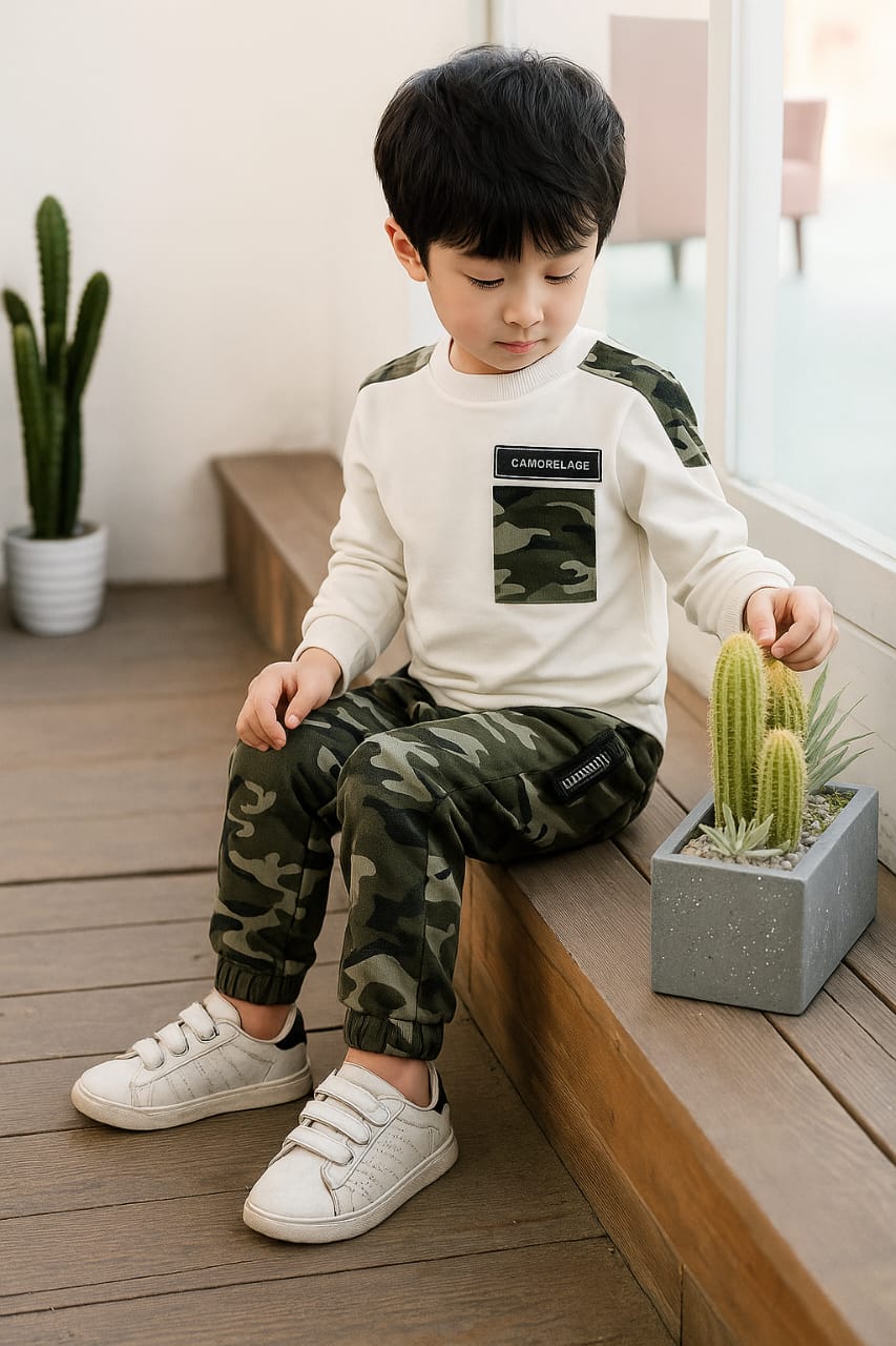 Boys Camouflage Printed Sweatshirt and Jogger Pants Set | Full Sleeve Winter Wear