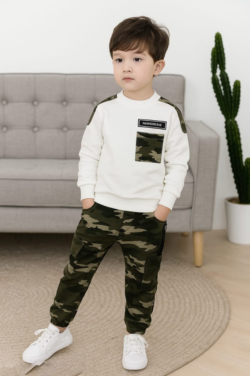 Boys Camouflage Printed Sweatshirt and Jogger Pants Set | Full Sleeve Winter Wear