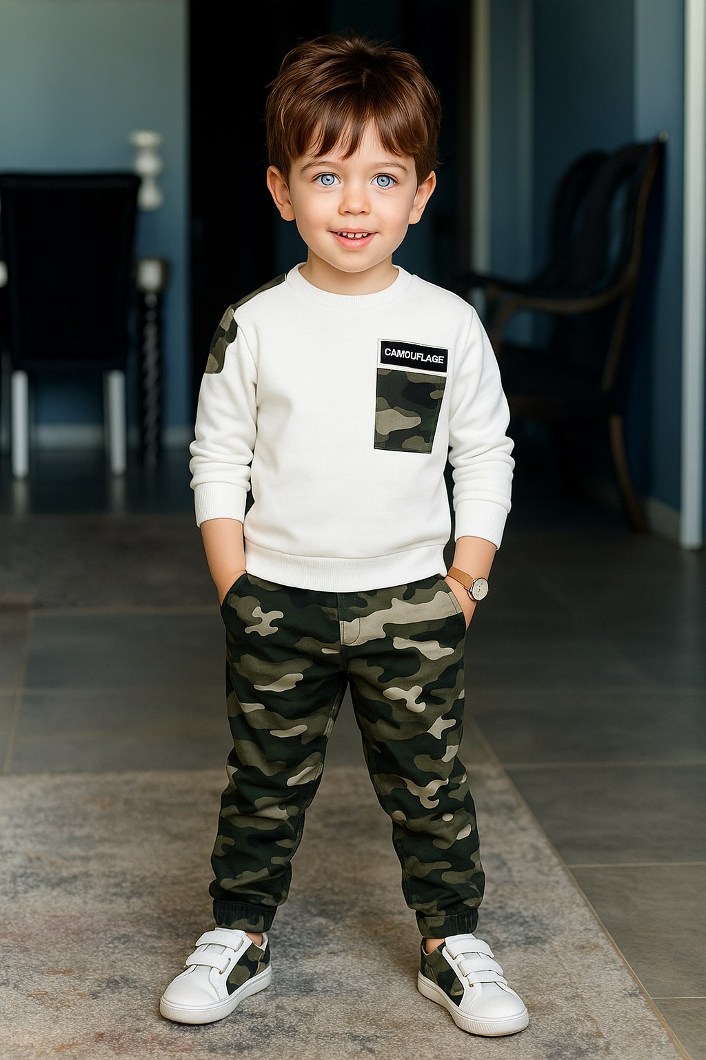 Boys Camouflage Printed Sweatshirt and Jogger Pants Set | Full Sleeve Winter Wear