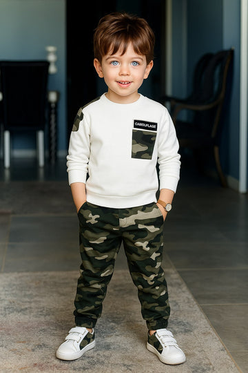 Boys Camouflage Printed Sweatshirt and Jogger Pants Set | Full Sleeve Winter Wear