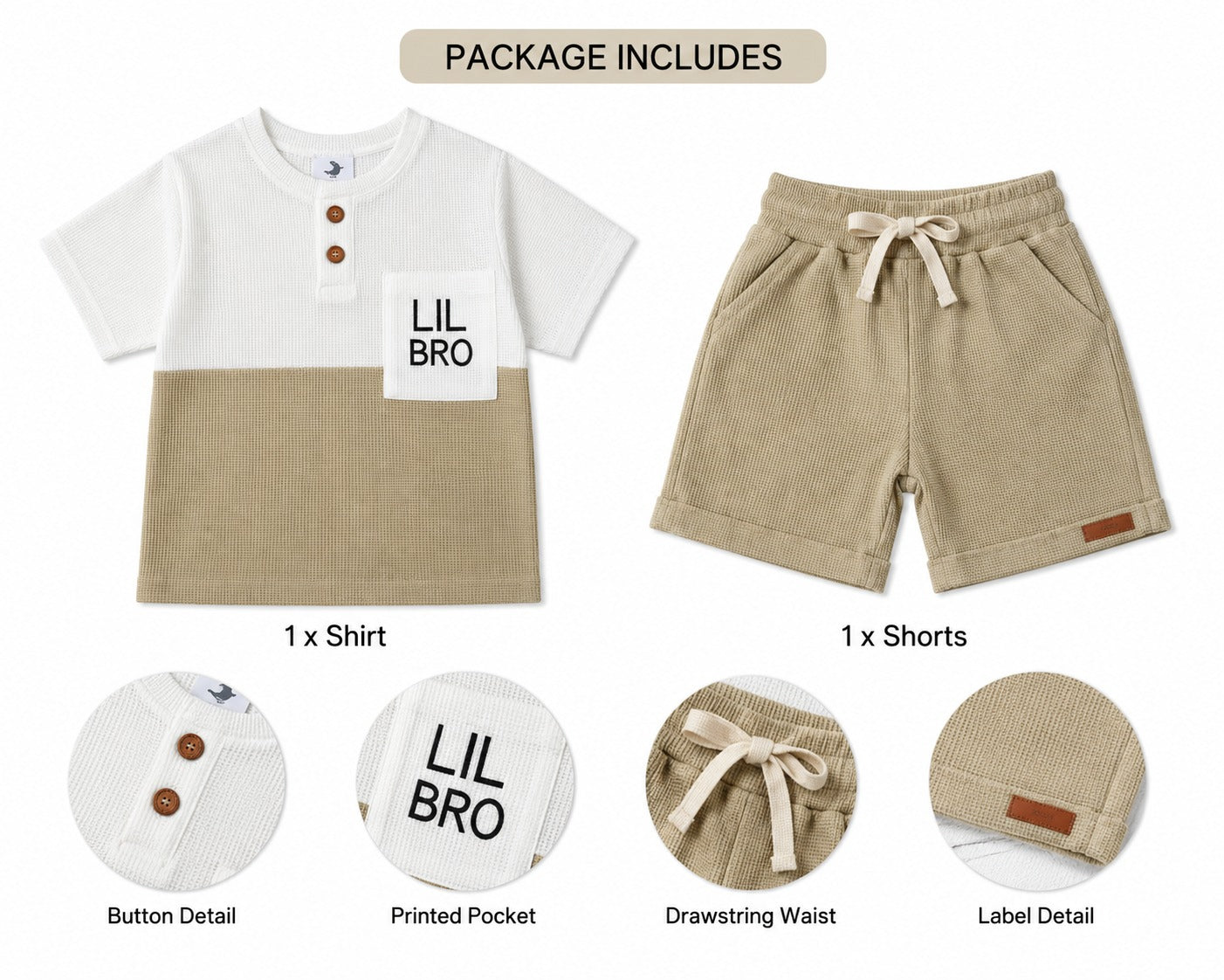 Kids Boys Waffle Cotton Co-Ord Set | Half Sleeve Color Block T-Shirt & Shorts Set | Summer Casual Outfit for Boys