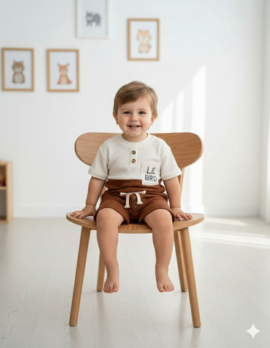 Kids Boys Waffle Cotton Co-Ord Set | Half Sleeve Color Block T-Shirt & Shorts Set | Summer Casual Outfit for Boys