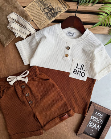 Kids Boys Waffle Cotton Co-Ord Set | Half Sleeve Color Block T-Shirt & Shorts Set | Summer Casual Outfit for Boys